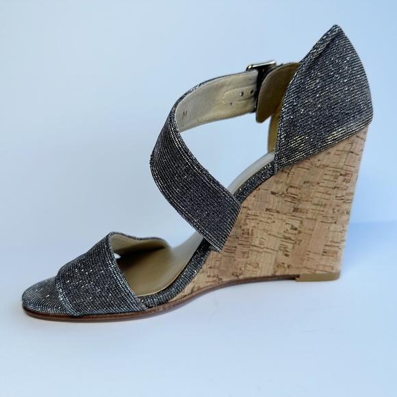 Stuart Weitzman Lineone Pyrite Nocturn Wedge Sandal Dark Silver Glitter Sparkle - Picture 5 of 16